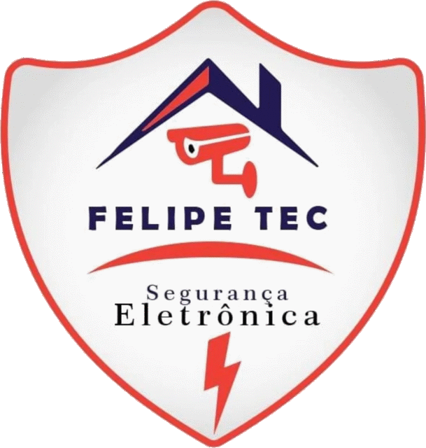 Logo da Felipe Tec Segurança Eletrônica: escudo com telhado, câmera de segurança e raio